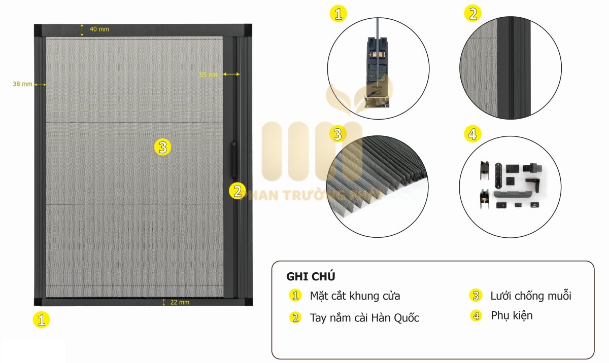 Cửa sổ có ray hệ cửa lưới xếp hệ 30
